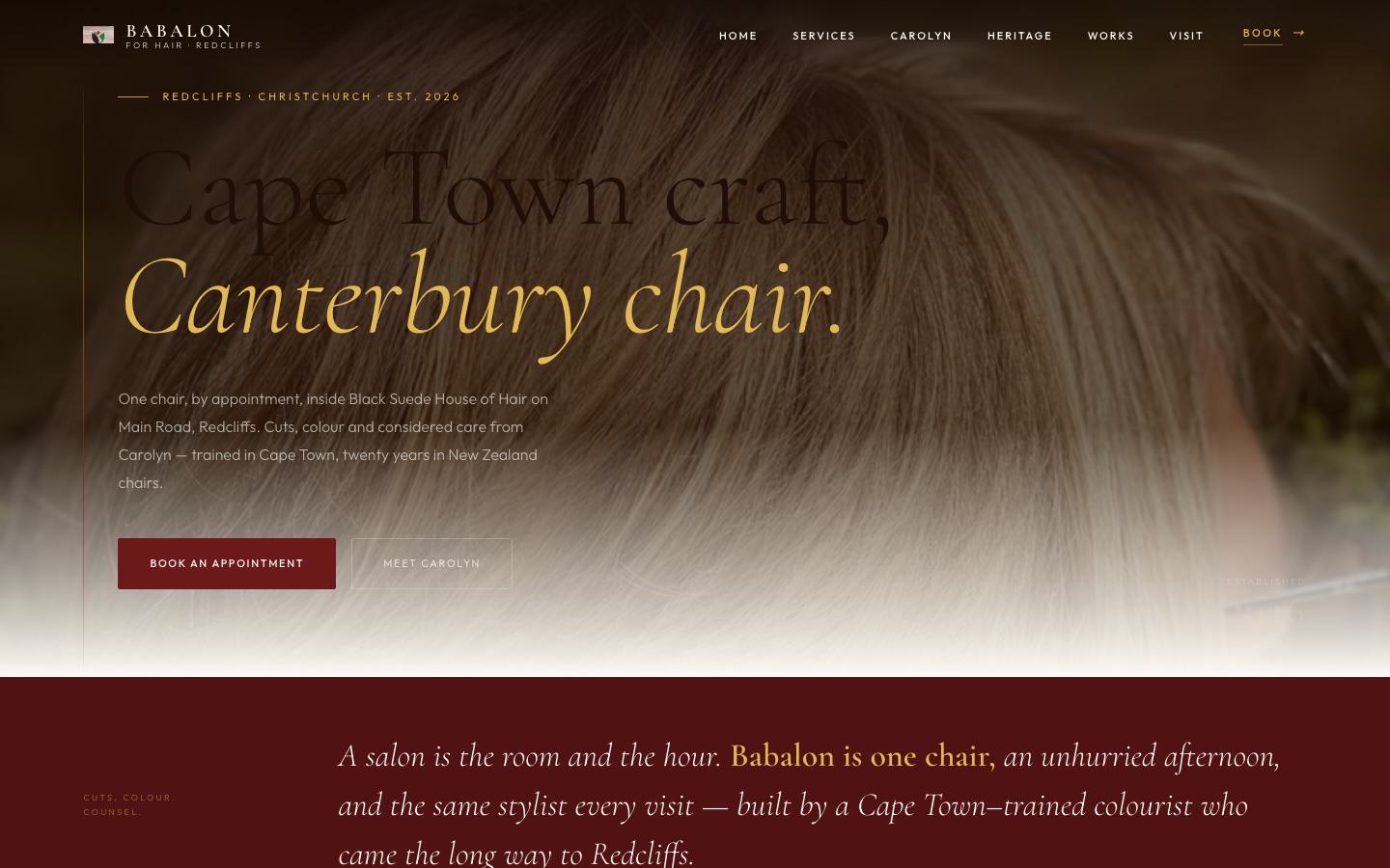 Babalon for Hair — editorial salon website by Seventh Avenue Media, Redcliffs Christchurch