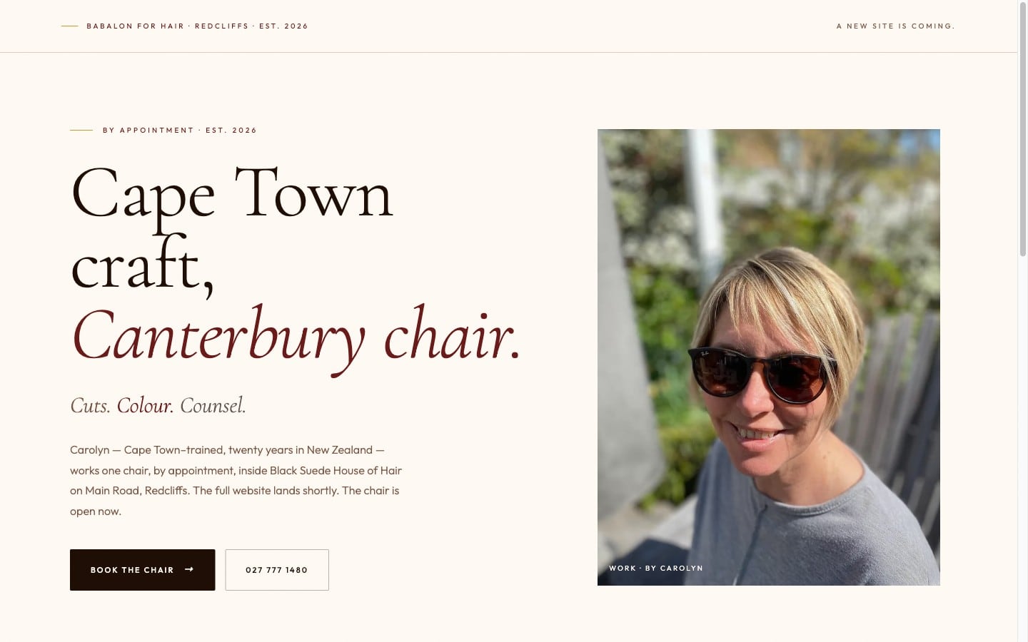 Babalon for Hair landing page — Redcliffs Christchurch salon, built by Seventh Avenue Media